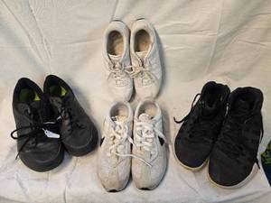 lot 210 image: (4) Pairs Shoes, New Balance Black Size11, Nike with Black Size6.5, Nike White Size10 Black with White Sole Size8.5