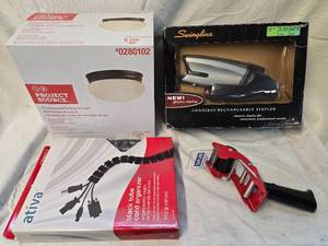 lot 219 image: Ceiling Light, Stapler, Cord Organizer, Tape Dispenser
