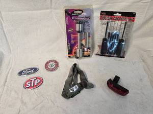 lot 221 image: Tire Repair Kit, Receiver Lock, Lights and Magnets, Ford and STP