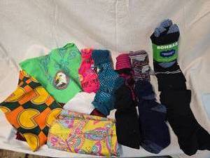 lot 228 image: (5) Scarfs, (7) Pair Socks, (3) Pack Compression Socks