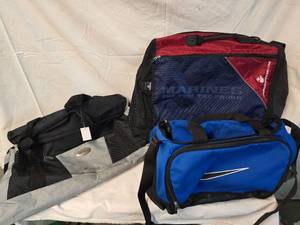 lot 246 image: (3) Duffle Bags, Nike, Marines, Gray Bag is a Little Dirty