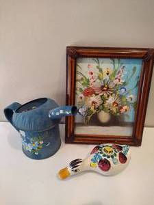 lot 102 image: Hand Painted Floral Decor Pieces