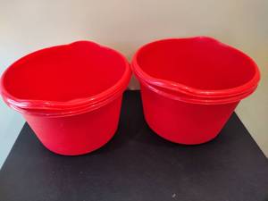 lot 91 image: Four Red Plastic Storage Tubs