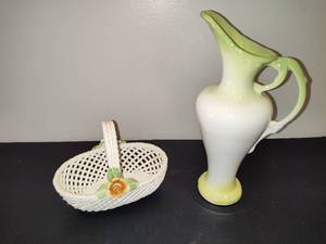 lot 118 image: Vintage Pitcher & Lattice Basket