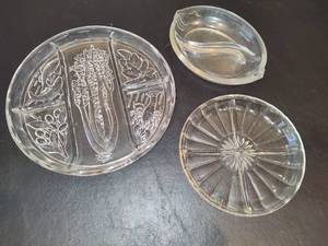 lot 121 image: Three Divided Glass Serving Dishes