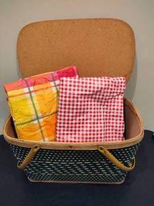 lot 78 image: Picnic Basket wVinyl Tablecloths