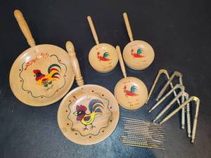 lot 62 image: Wood Snack & Nuts Bowls wNut Crackers & Picks