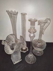 lot 66 image: Assorted Clear GlassPlastic Tall Vases