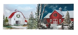 lot 51 image: Christmas Wall Hangings  Canvas with Snow and Holiday Barns
