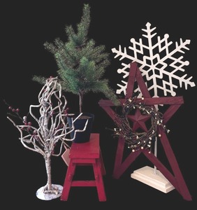 lot 46 image: Christmas Decor including Trees, Stool and More
