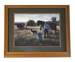 lot 42 image: Beautiful Framed Art Wall Daughter and Father at the Farm
