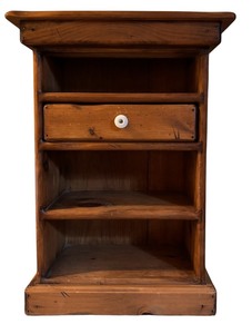 lot 41 image: Halted - not available.  Vintage Wooden Bedside Table with Drawer and Shelves