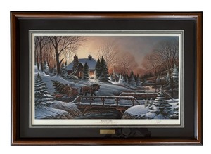 lot 163 image: Terry Redlin Heading Home Best Friends and Their Pets out For an Evening Ride  Christmas 1990