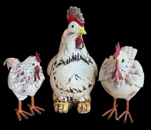 lot 126 image: Three Adorable Decorative Chicken Figurines