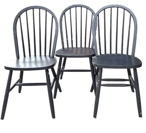 lot 124 image: Three Vintage Painted Black Spindle Back Dining Chairs