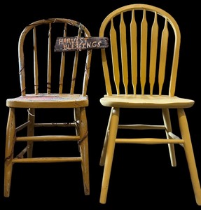 lot 122 image: Two Vintage Yellow Wooden Chairs