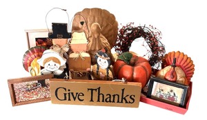 lot 59 image: Gobble...Fall Decor Including Pictures, Turkey, Wooden Figurines and More