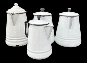 lot 56 image: Vintage Enamel Ware Coffees White and Blue