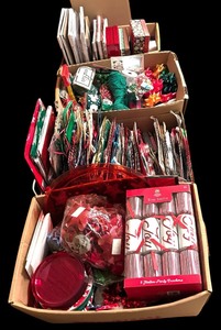 lot 52 image: Large Christmas Lot of Boxes, Bags, Decor, Ribbons, Wrapping Pater and More