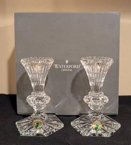 lot 92 image: Pair of Waterford Crystal Chatham Candleholders