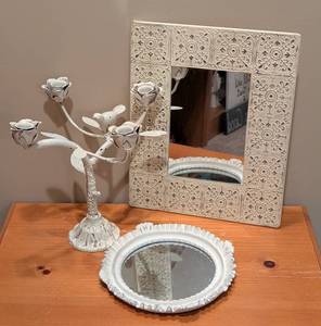 lot 96 image: Rustic Style Small Wall Mirrors and Candleholder