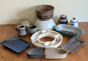 lot 95 image: Lovely Stoneware Dishes including Artisan Pottery Dishes