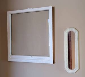 lot 80 image: Vintage Painted Wood Window and Small Decorative Mirror
