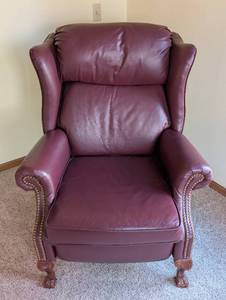 Pair of Lane Burgundy Leather Reclining Armchairs