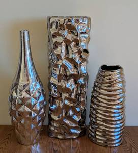 lot 29 image: Three Large Ceramic Silver Vases