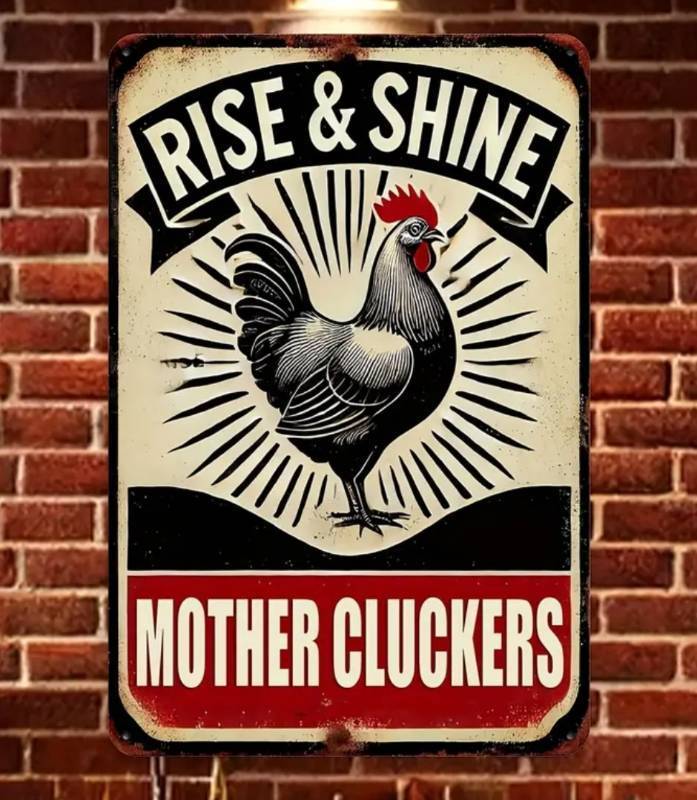 lot 37H image: Brand New Rise & Shine Mother Cluckers Aluminum Sign N