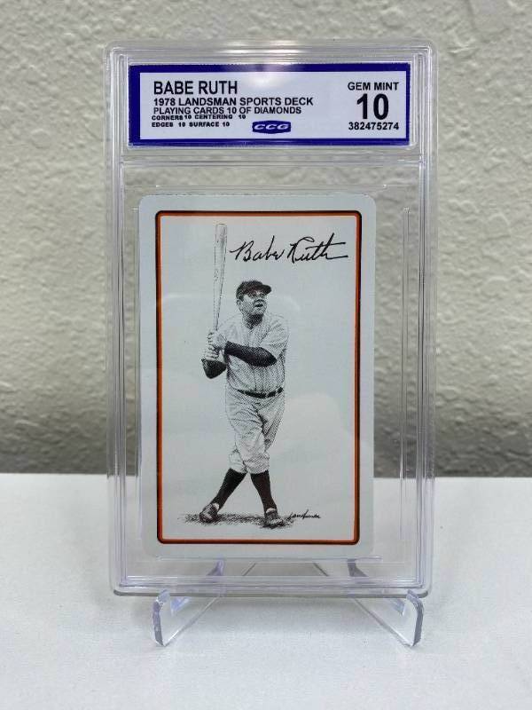 lot 1B image: 1978 Landsman Sport Deck Babe Ruth Playing Cards 10 of Diamonds Graded CCG Gem Mint 10 N