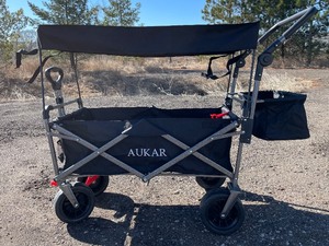 lot 8A image: Heavy Duty Collabsible Foldable Outdoor Utility Wagon Cart with Removable Canopy and Adjustable Handle - Black B