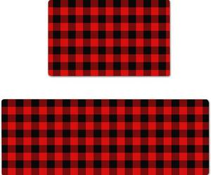 lot 74 image: Brand New BrilliStar Kitchen Mat 2 PCS Kitchen Rugs and Mats Black and Red Buffalo Plaid B