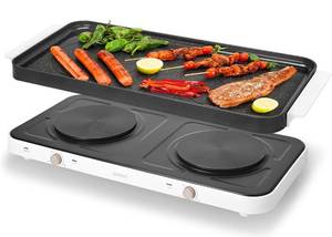lot 53 image: Brand New 2-in-1 Electric Griddle & Countertop Burner 2 Cooking Zone with Adjustable Temperature 1800W Electric Hot Plate with Removable Griddle Pan Non-stick $75.99 Retail B
