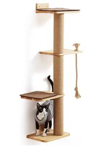 lot 101 image: Brand New FUKUMARU Cat Scratching Activity Tree Wall Mounted, 50 Inch Cats Scratch Post, with Kitten Bed, Rubber Wood Scratcher Posts, Large $89.99 Retails B