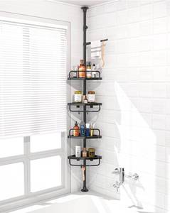lot 107 image: New ADOVEL 4 Layer Corner Shower Caddy, Stainless Steel Constant Tension Pole Shower Organizer, Adjustable Corner Shower Shelf, Rustproof 3.3 to 9.8 ft B