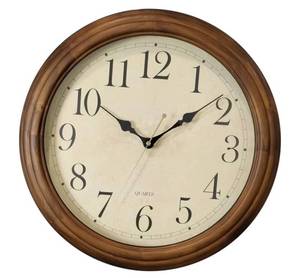 lot 108 image: New CHIRAY 16-Inch Solid Wood Silent Non-Ticking Decorative Wall Clock with Large Arabic Numerals Battery Operated $59.99 Retail B