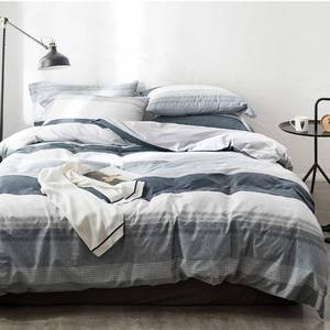 lot 109 image: Brand New Duvet Cover Set FullQueen Size 100% Cotton Bedding Set Gray Blue White Printed Striped Style,3Piece  $45.99 Retail B