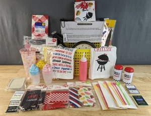 lot 116 image: Assortment of Drink Holders, Drink Stirrers, Salt & Pepper Shakers, Straws, Napkins, Stone Drying Mat, 8 in. Chef Knife, Vegetable Brushes, Drying Mats and More N