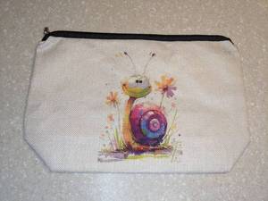 lot 419 image: New Watercolor Snail With Big Smile And Flowers Cosmetic Bag Zipper Closure P