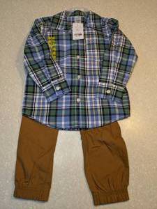 lot 440 image: New Carters Two Piece Boys Shirt And Pant Set Blue Green Orange Brown Size 3T $32 Retail M