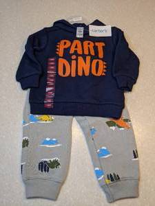 lot 441 image: New Carters Dinosaur Print Hooded Sweatshirt And Sweatpants Part Dino Blue Orange Gray Size 18M M