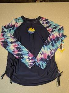 lot 447 image: New Free Country Womens Sun Block Shirt UPF 50t Protection Navy Pink White Size Medium 810 $50 Retail M
