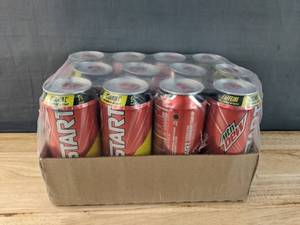 lot 71F image: 12 Brand New Mountain Dew Kickstart Strawberry Start Up 16oz. N