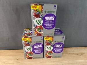 lot 66F image: 12 Brand New V8 Energy Sparkling Pomegranate Blueberry Juice Energy Drink Cans $57 Retail N