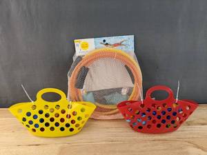 lot 307 image: 2 Brand New Beach Totes Full of Sand Toys and a Sun Squad 3 Pack Swim Ring Set N