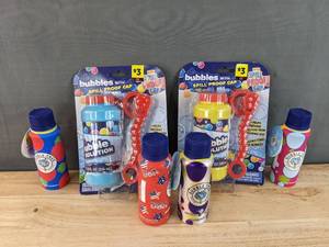 lot 312 image: Brand New 4 Bubble Tree Aluminum Refillable Bubbles and 2 Bubbles Solution with Spill Proof Cap N