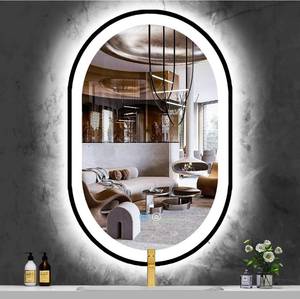 lot 81F image: Brand New 38 x 22 Inch Black Frame Oval LED Mirror for Bathroom Wall LED Oval Mirror with Lights Black Oval Lighted Vanity Mirror with Lights Dimmable 3 Color AntiFog 38 Black Oval Smart Light Up Mirror $209 Retail N