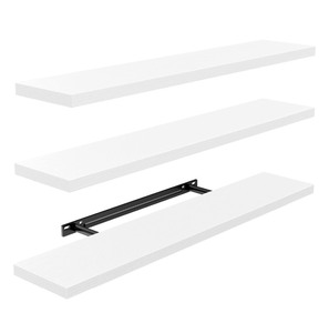 lot 49 image: New AMADA HOMEFURNISHING 35.4 L Floating Shelves, Wall Shelves Set of 3 for BathroomLiving RoomBedroomKitchen, White Floating Shelves for Wall Decor with Invisible Brackets - AMFS45W Z