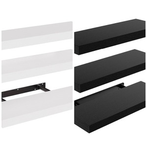 lot 1005 image: 2 New AMADA HOMEFURNISHING Floating Shelves, Wall Shelves for BathroomLiving RoomBedroomKitchen Decor, White and Black Shelves with Invisible Brackets Set of 3 - AMFS08 Z